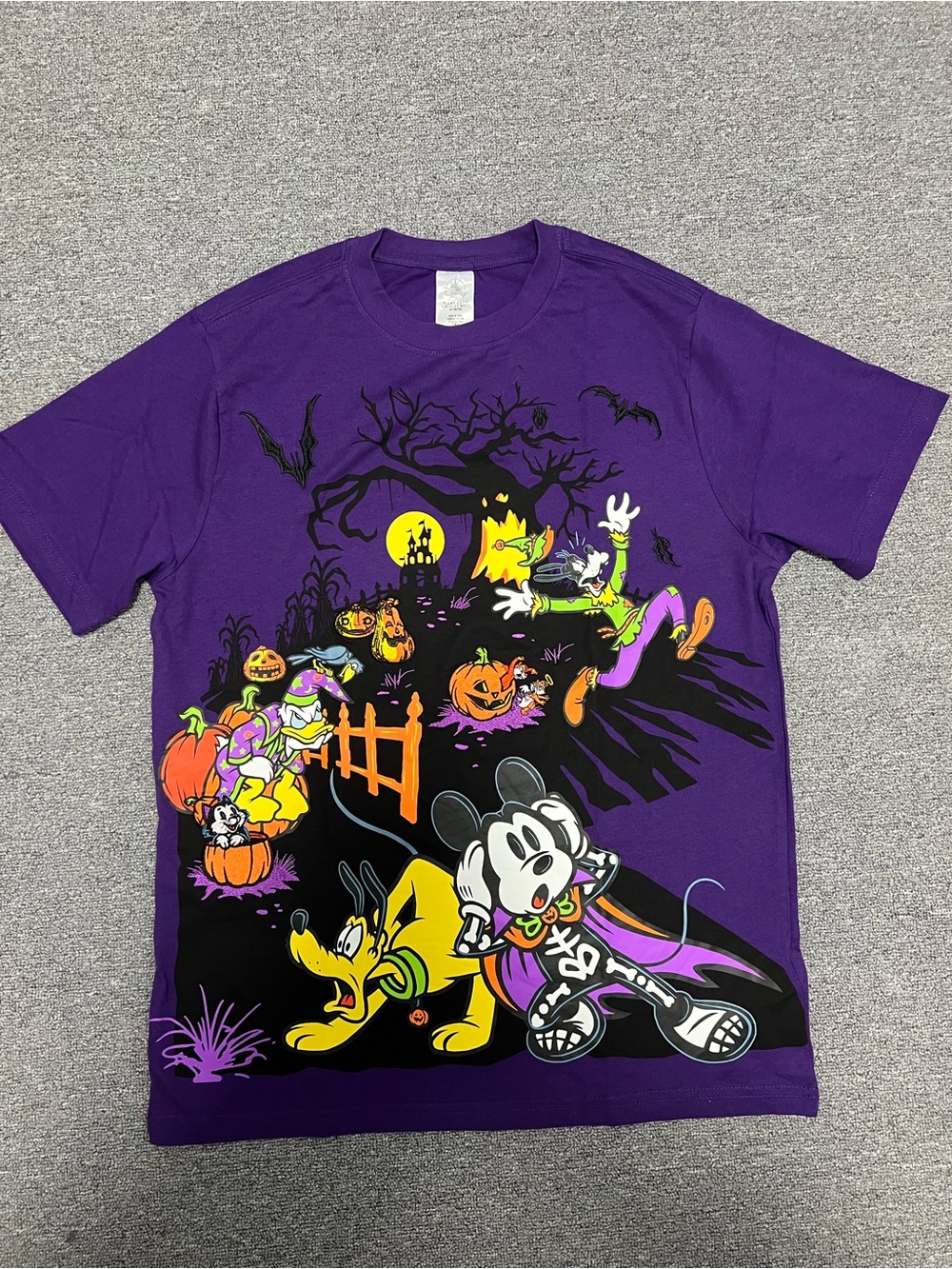 Disney Mickey Halloween Purple Crewneck Embroidered Graphic Tee Adult M
